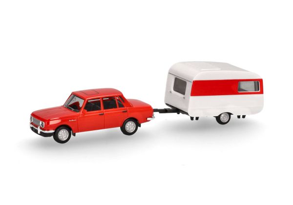 HER028585 - WARTBURG 353 rood met Qek-Junior caravan - 1