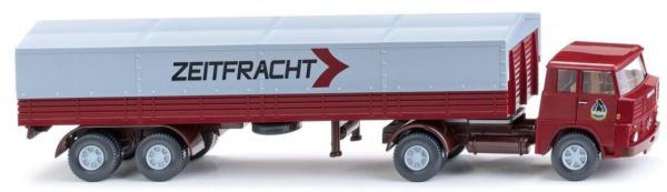 WIK051407 - Vrachtwagen 4X2 dieplader Henschel Zeitfracht 2-assige aanhangwagen - 1