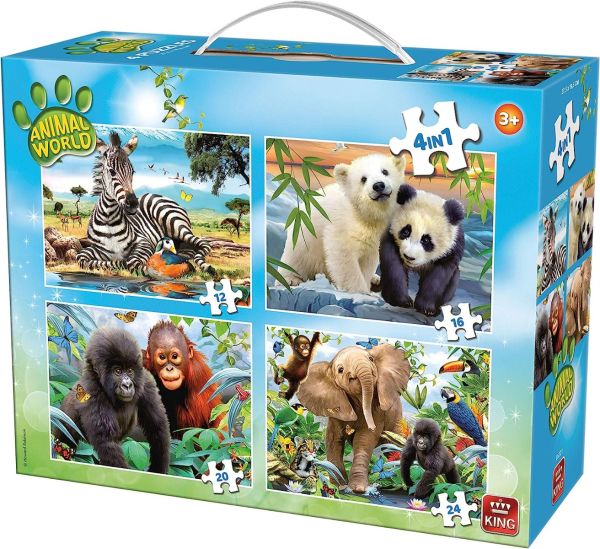 KING05321 - 4 Puzzels 12-16-20-24 stukjes Dieren van de Wereld - 1