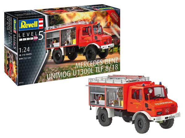 REV07512 - Model in elkaar zetten en schilderen - MERCEDES Unimog U 1300 L TLF 8/18 Brandweerman - 1