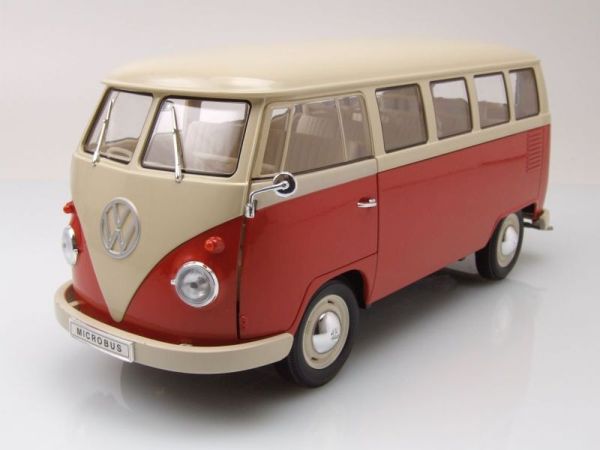 WEL18054ROUGE - VOLKSWAGEN Type 1 bus 1963 Rood en beige - 1