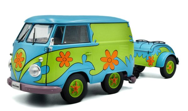 SOL1810904 - VOLKSWAGEN Combi met aanhanger - Flower Power 2024 blauw en groen - 1