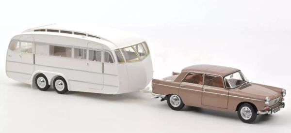 NOREV184837 - 1965 PEUGEOT 404 metallic bruin met Henon caravan - 1