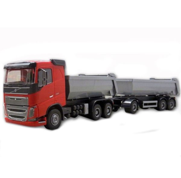 EMEK20355 - VOLVO FH16 6x4 rood met aanhanger 1 + 2 assen - 1