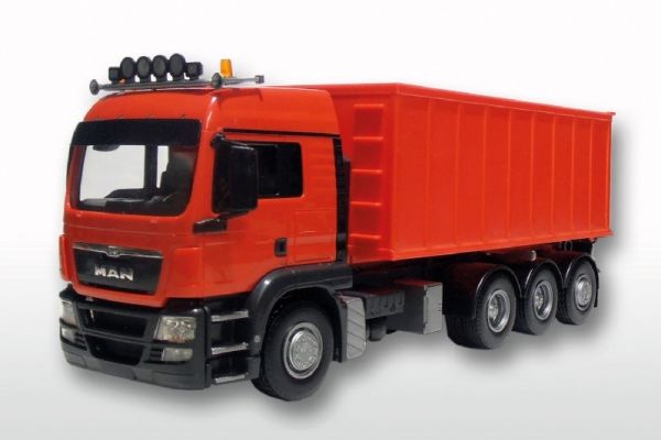 EMEK20898 - MAN TGS LX Rechte vrachtwagen 8x4 met 3 assen trailer rood - 1