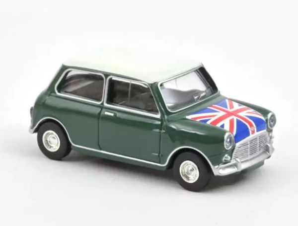 NOREV310524 - 1964 MINI COOPER S Amandelgroen met vlag op motorkap - 1