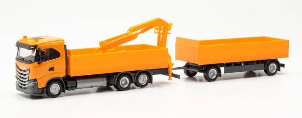 HER316217 - IVECO S-Way 6x2 bakwagen met aanhanger 1+1 as en oranje loskraan - 1