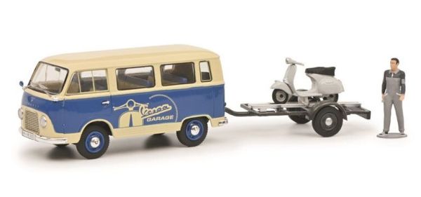 SCH3200 - FORD FK1000 beige met Vespa-aanhangwagen en beeldje - 1