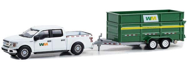 GREEN32290-C - 2018 FORD F-150 Supercraw met WAST MANAGEMENT kiptrailer uit de Hitch & Tow serie in blisterverpakking - 1