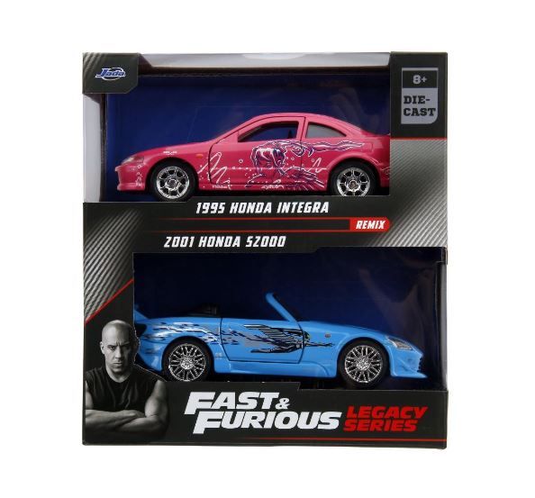 JAD35395 - Set van 2 auto's HONDA Integra 1995 roze en HONDA S2000 2001Blauw FAST and FURIOUS - 1