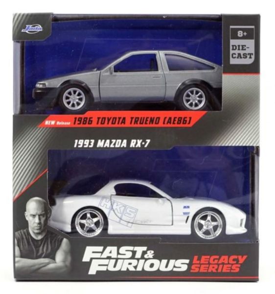 JAD35690 - Twin Pack - TOYOTA Trueno 1986 grijs met MAZDA RX7 1993 wit - FAST and FURIOUS - 1