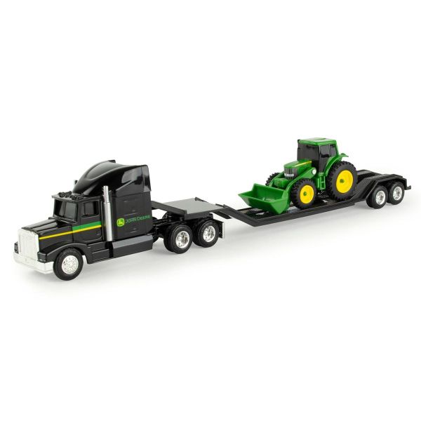 ERT37382NOIR - Zwarte 6x4 vrachtwagen met uitrustingsdrager en JOHN DEERE trekker - 1