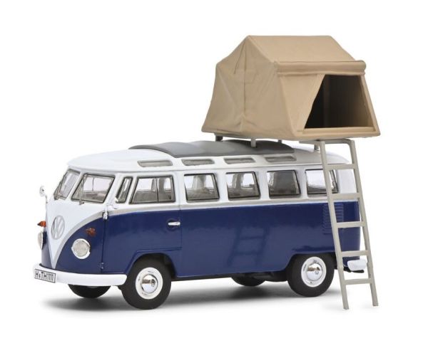 SCH3778 - VOLKSWAGEN T1b Samba met tent Blauw en wit - 1