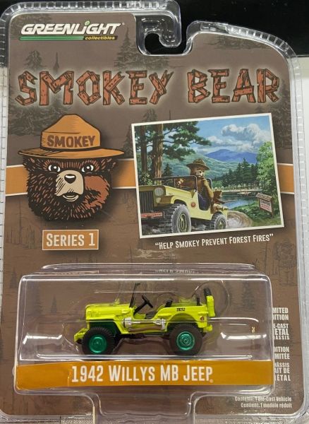 GREEN38020-AVERT - JEEP Willys MB 1942 met groene velgen uit de SMOKEY BEAR serie in blisterverpakking - 1