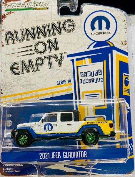 GREEN41140-FVERT - 2021 JEEP Gladiator met groene MOPAR velgen uit de serie RUNNING ON EMPTY in blisterverpakking - 1