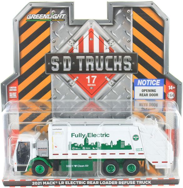 GREEN45170-CVERT - MACK LR Electric vuilniswagen New York 2021 met groene velgen uit de SD TRUCKS serie in blisterverpakking - 1