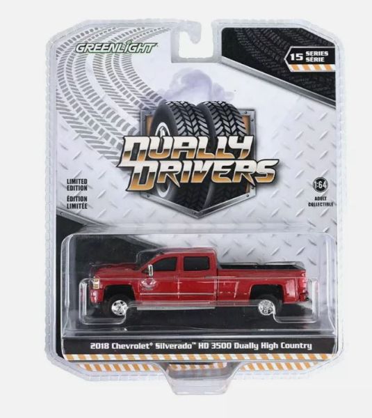 GREEN46150-D - CHEVROLET Silverado HD 3500 Dually High Country 2018 Rood uit de serie DUALLY DRIVERS in blisterverpakking - 1