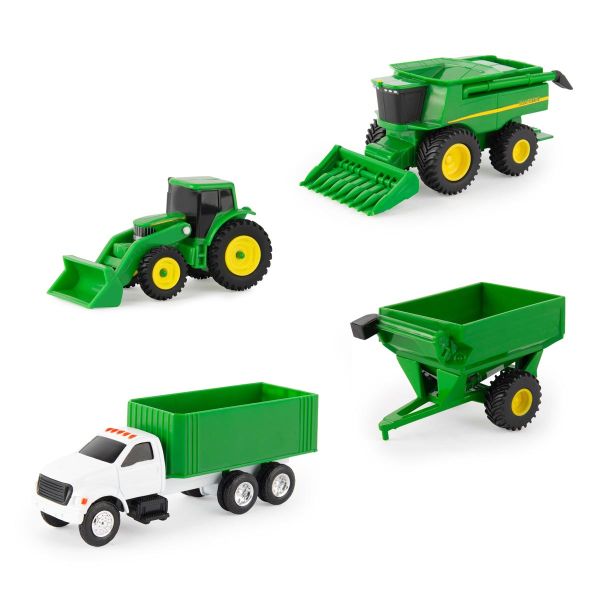 ERT37685-47213 - Set van 4 voertuigen JOHN DEERE - Trekker met aanbouwwerktuig Harvester en Truck - 1