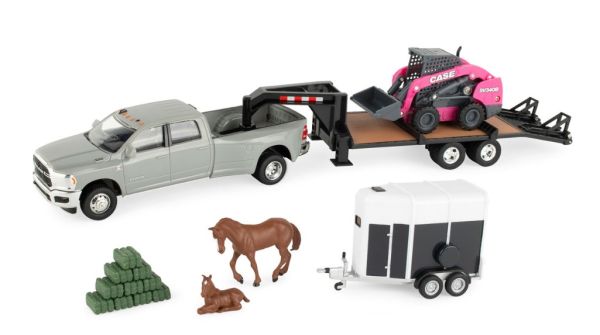 ERT47431 - DODGE Ram 3500 met zwanenhalsbed Bestelwagen en accessoires CASE SV340B roze minilader - 1