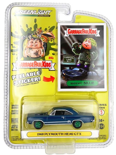 GREEN54090-AVERT - 1968 PLYMOUTH Hemi GTX Blauw met groene wielen uit de GARBAGE PAIL KIDS serie in blisterverpakking - 1