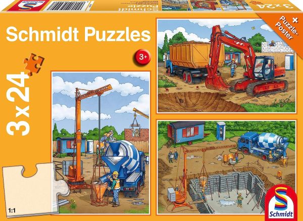 SCM56200 - 3 Puzzels van 24 stukjes met poster Op de bouwplaats - 1