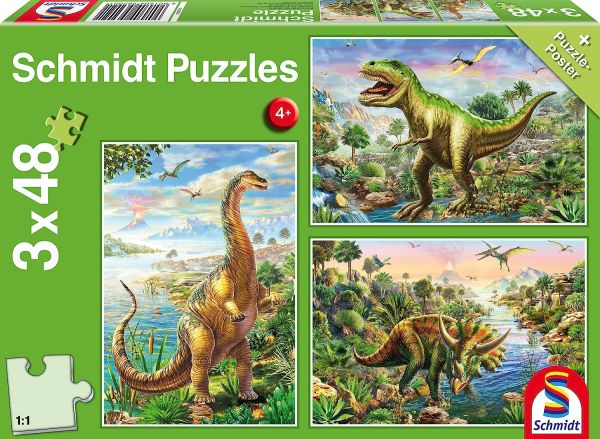 SCM56202 - 3 x 48 Stuks Dinosaurus Avontuur Puzzels met poster - 1