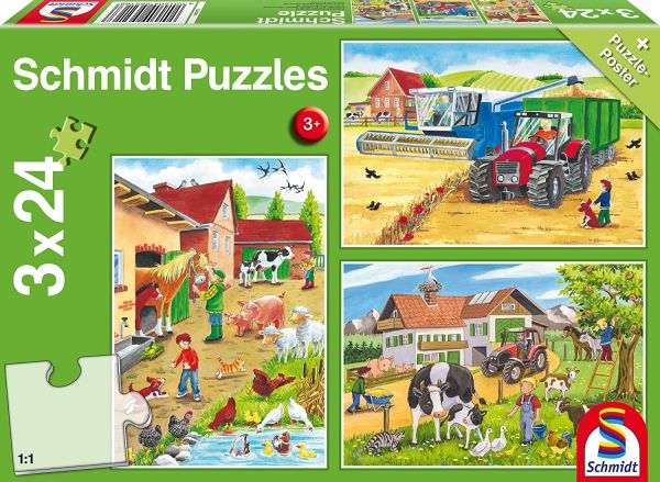 SCM56216 - 3 Boerderij puzzels van 24 stukjes met poster - 1