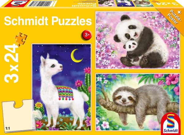 SCM56368 - 3 Puzzels van 24 stukjes Panda Lama en Luiaard - 1