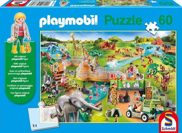 SCM56381 - Playmobil Dierentuin puzzel 60 stukjes met figuur - 1