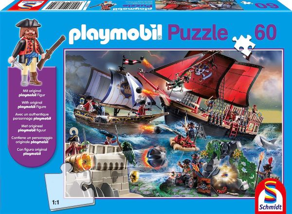 SCM56382 - 60 stukjes puzzel PLAYMOBIL Piraten met figuurtje - 1