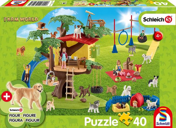 SCM56403 - 40 Stuks puzzel SCHLEICH Happy Dogs met figuurtje - 1