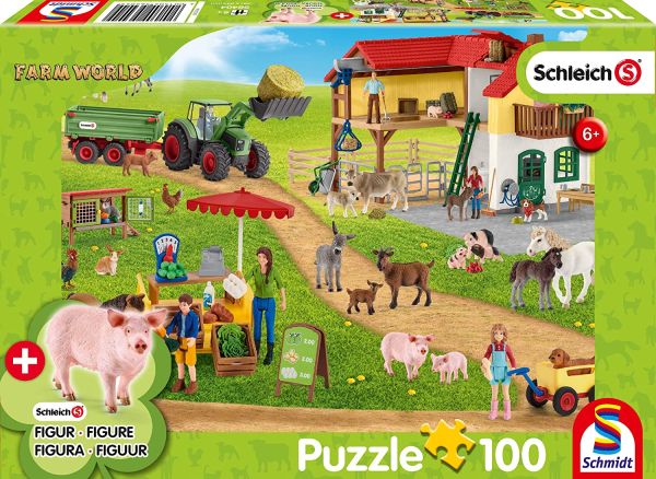 SCM56404 - 100 Stuks SHCLEICH Boerderij en winkel puzzel met figuurtje - 1