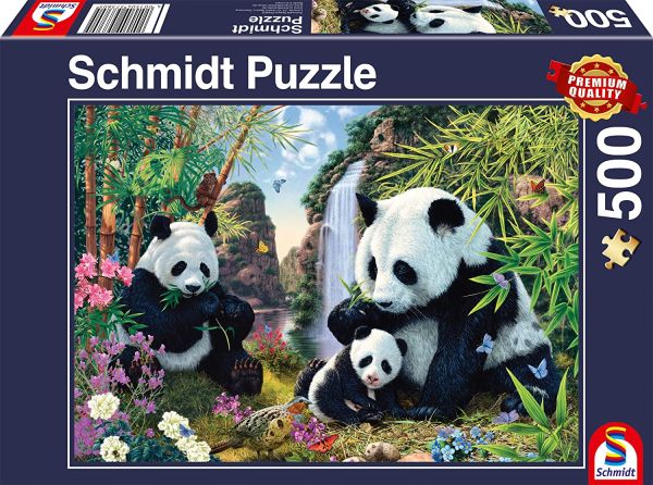 SCM57380 - 500 stukjes puzzel Panda familie bij de waterval - 1