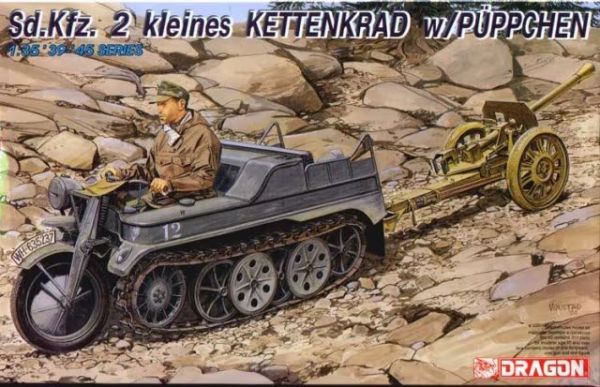 DRA6114 - Rupsvoertuig met kanon sd.Kfz. 2 Kettenkrad met figuur om in elkaar te zetten en te schilderen - 1