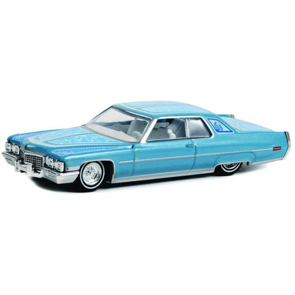 GREEN63030-E - CADILLAC Coupe Deville 1972 California Lowriders metallic blauw verkocht onder blisterverpakking - 1