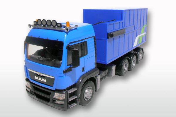 EMEK83894 - MAN TGS LX Blauwe bakwagen 8x4 met afvalcontainer - 1