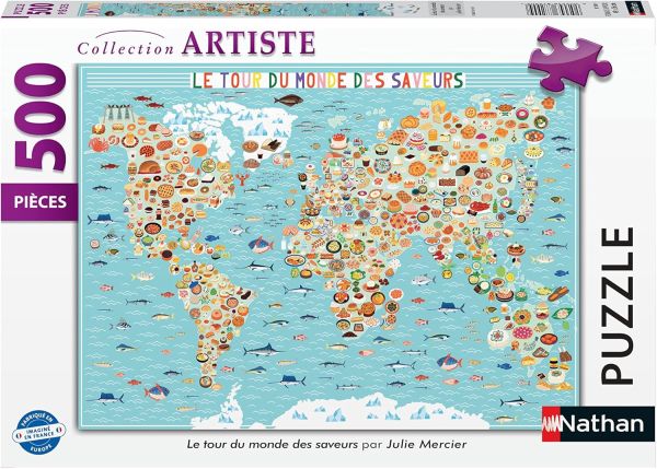 NAT872909 - Puzzel van 500 stukjes Le tour du monde des saveurs van Julie Mercier - 1