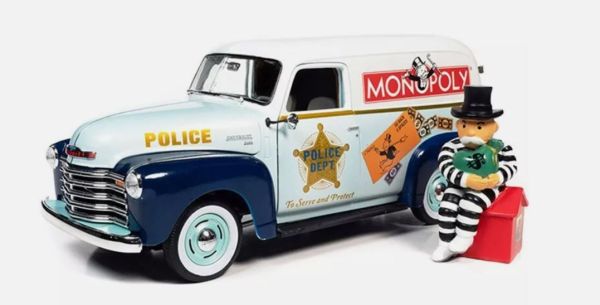 AWSS129 - CHEVROLET Van 1948 MONOPOLY - Politie met beeldje - 1