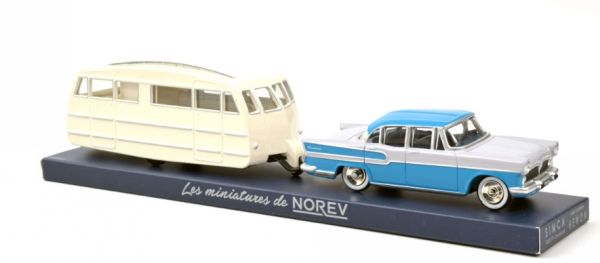 NOREVCL5712 - 1958 SIMCA Vedette Chambord blauw leman en grijs met Hénon caravan - 1