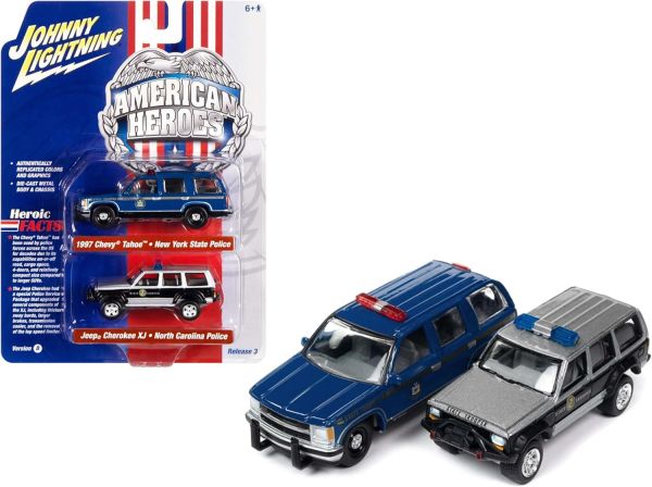 JLPK019B-3 - CHEVROLET Tahoe 1997 New York Police en JEEP Cherokee XJ van de North Carolina Provincial Police uit de TWIN PACK serie B in blisterverpakking - 1