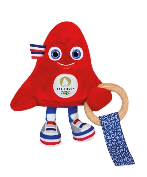 JO2423 - Rammelaar met houten ring mascotte Olympische Spelen Parijs 2024 - 17cm - 1