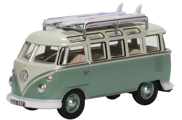 OXF76VWS005 - VOLKSWAGEN Type 1 Samba Bus met twee Surfs Blauw en wit - 1