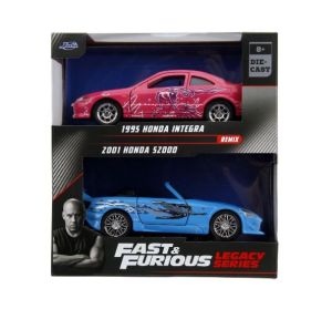 JAD35395 - Set van 2 auto's HONDA Integra 1995 roze en HONDA S2000 2001Blauw FAST and FURIOUS