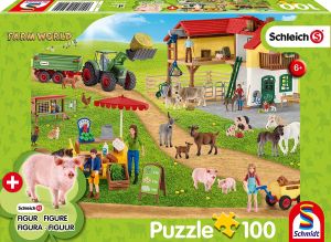 SCM56404 - 100 Stuks SHCLEICH Boerderij en winkel puzzel met figuurtje