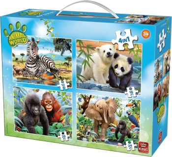 KING05321 - 4 Puzzels 12-16-20-24 stukjes Dieren van de Wereld