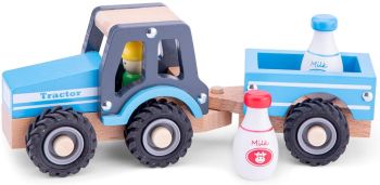 NCT11942 - Houten tractor met aanhangwagen en melkkan