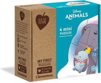 CLE20826 - 4 mini puzzel 3.6.9.12 stukjes DISNEY DIEREN