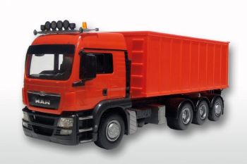 EMEK20898 - MAN TGS LX Rechte vrachtwagen 8x4 met 3 assen trailer rood