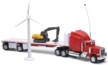 NEW88825 - PETERBILT 389 6x4 radiografisch bestuurbaar met 2 assige aanhanger; shovel en windturbine Schaal: 1/32