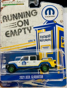 GREEN41140-FVERT - 2021 JEEP Gladiator met groene MOPAR velgen uit de serie RUNNING ON EMPTY in blisterverpakking